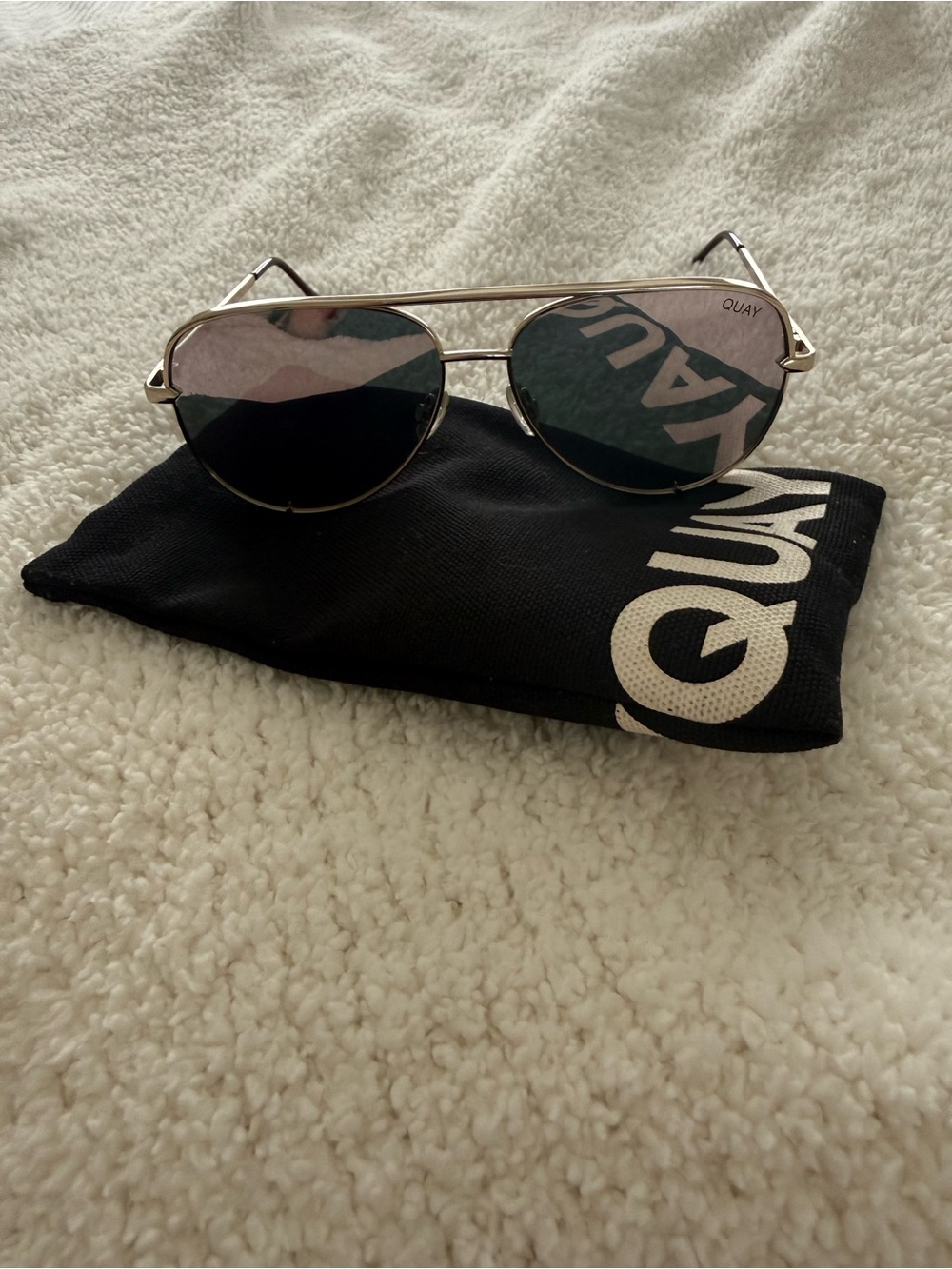 Quay Australia Silver Frame Sunglasses with Light Pink Lenses